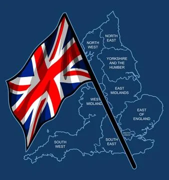 British flag with england map background Stock Illustration