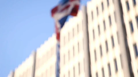 British flag flies majestically in high wind close up in slow motion Stock Footage 104168517