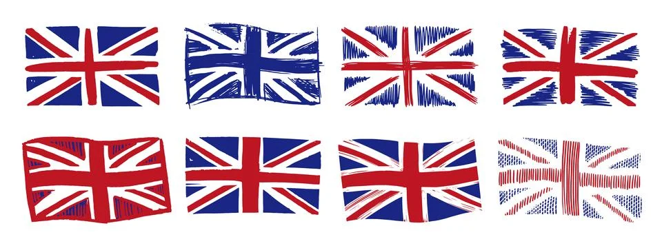 British flag hand drawn drawing in grunge brush made style Stock Illustration