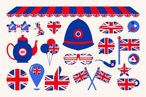 British Flag Independence Day Elements Set Illustrazione stock