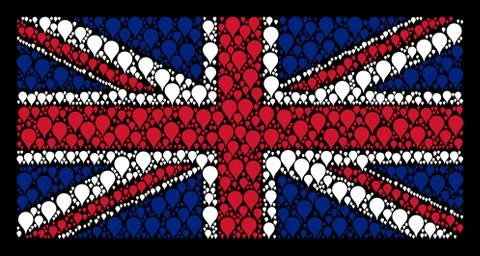 British Flag Mosaic of Map Pointer Icons Stock Illustration