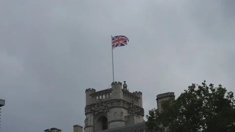 The British flag on an old tower. Stock Footage 159906791