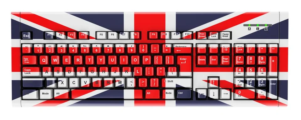 British flag painted on computer keyboard. 3D rendering Stock Illustration
