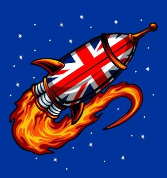 British flag pattern cartoon rocket Stock Illustration