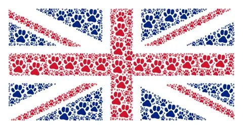 British Flag Pattern of Paw Footprint Items Stock Illustration