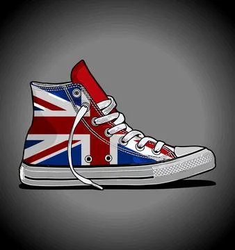 British flag pattern sneakers on blue background Stock Illustration