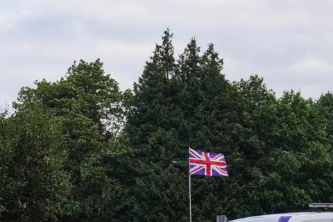 The British flag proudly flutters by the roadside Stock Photos