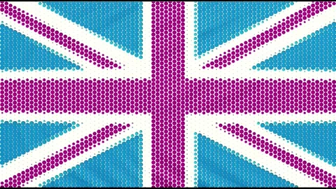 British flag stylized in halftone with dynamic opening effect Video stock 329540811