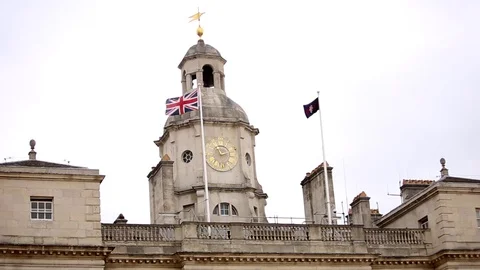 British Flag waving on the tip of Palace of Whitehall Stock Footage 80367758