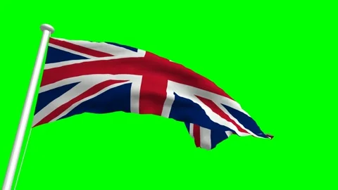 British Flag Waving, Union Jack of United Kingdom with green screen animation Stock Footage 240484993