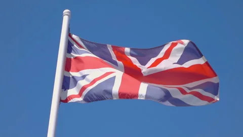 British flag waving in the wind in slow motion 120fps Stock Footage 157004120