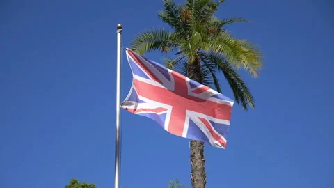 British flag waving in the wind in slow motion 180fps Stock Footage 164585836