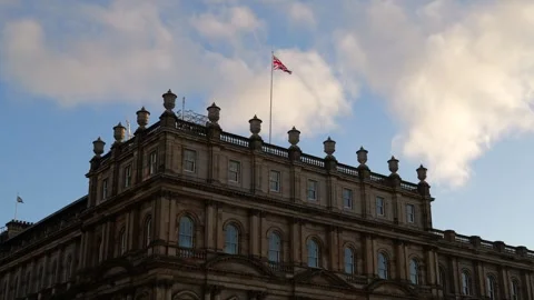 British flag in the wind on top of the building in Edinburgh Stock Footage 310624832
