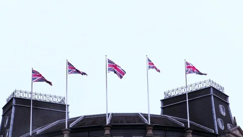British Flags blowing in the wind Stock Footage 120296367