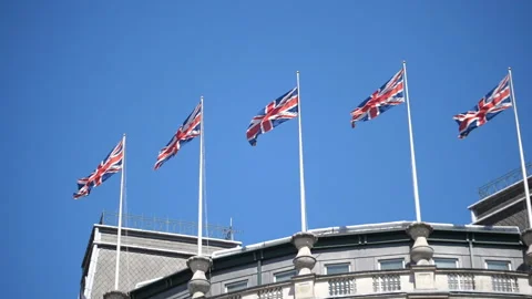 British flags in slow motion 180fps Stock Footage 143709453