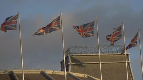 British Flags Waving Stock Footage 145566559