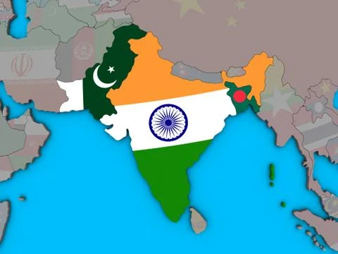 British India with flags on 3D map Stock Illustration