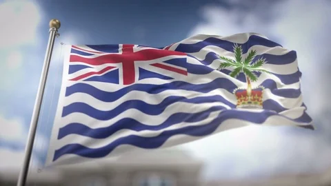 British Indian Ocean Territory Flag Waving Slow Motion 3D Rendering Blue Sk.. Stock Footage 75103968