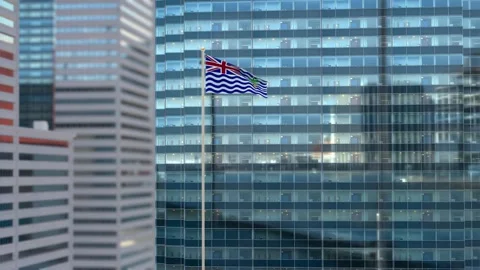 British Indian Ocean Territory Flag 3D Render Animation Waving Against Glass Stock-Footage 333081380