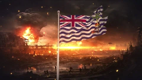British Indian Ocean Territory flag waving in war is torn Stock Footage 346006362