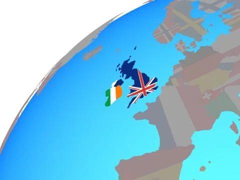 British Isles with flags on globe Stock Illustration
