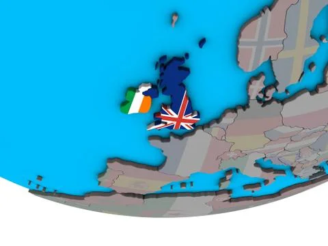 British Isles with flags on globe Stock Illustration