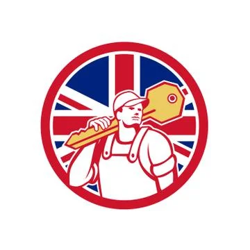 British Locksmith Union Jack Flag Icon Stock Illustration