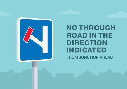 British "no through road in the direction indicated from junction ahead" sign Stock Illustration