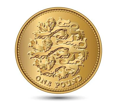 British One pound coin with three lions. Vector illustration. Stock Illustration