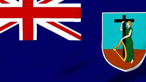 British overseas territory flag with coat of arms featuring harpist Video stock 343573254