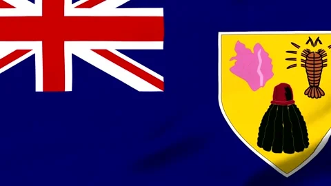 British overseas territory flag with coat of arms featuring island and lobste Video stock 343573743