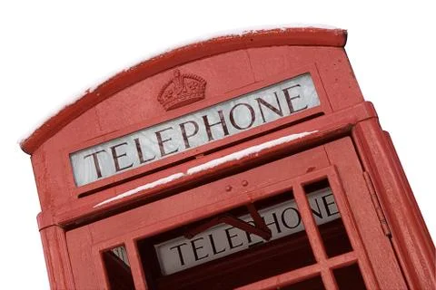 British Phone Box with Clipping Path Isolated on a White Background Foto stock
