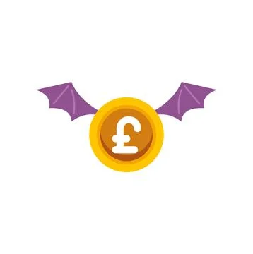 British pound coin flying with bat wings losing value Stock Illustration
