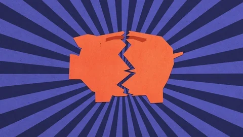 British Pound Coins Falling From Broken Piggy Bank. Stock Footage 121004651