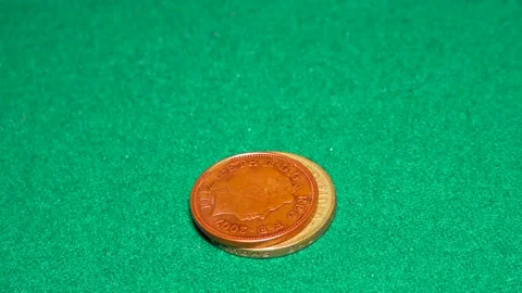 British pound coins put on a table on a white background Stock Footage 234142235