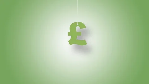 British Pound in Green Hanged with String On Green Background in 4K Resolution Stock Footage 125929939