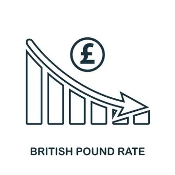 British Pound Rate Decrease Graphic icon. Mobile app, printing, web site icon Illustrazione stock