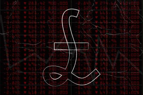 British pound symbol on negative performance stock exchange background Illustrazione stock