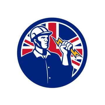 British Power Lineman Union Jack Flag Icon Stock Illustration