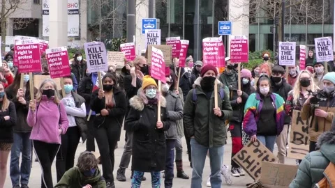 British Protesters cheering in Manchester Video stock 151207657