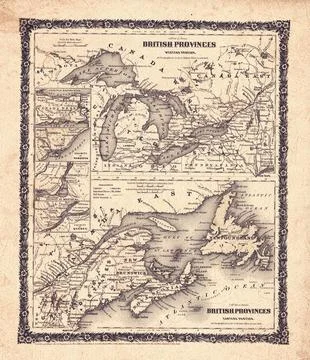 British Provinces Western and Eastern Portions - Historical Map from 1859 Stock Photos