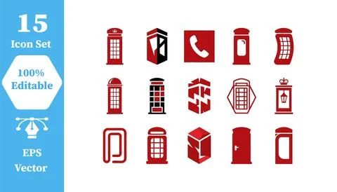 British red telephone booth icon set for communication and urban travel Stock-Illustration