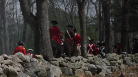 British Redcoats Marching down road with Muskets - American Revolution Portrayal Stock Footage 170772763