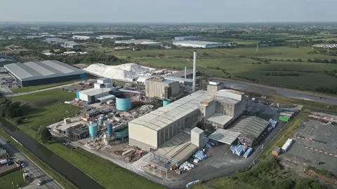 The British salt processing plant, Middlewich, Cheshire, England, aerial Stock Footage 283359087