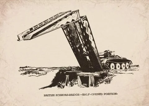 British Scissors Bridge Half Opened Position Military Vehicle Technical Dia.. Stock Illustration