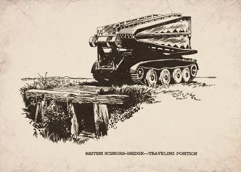 British Scissors Bridge Traveling Position Military Vehicle Technical Diagr.. Stock Illustration
