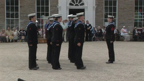 British sea cadets lined up ready to march at the Boconnoc House Cornwall, UK Stock Footage 106097815