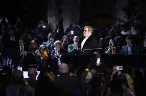 British singer Elton John performs on the South Lawn of the White House, Washing Stock Photos