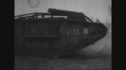 British tank being driven through fallen tree Stock Footage