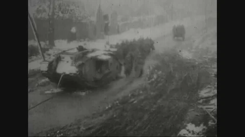 British tanks put out of action by German artillery fire near Notre Dame Stock Footage 83657318